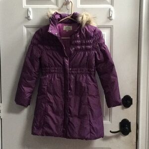 Uniqlo girls DOWN purple checker  faux fur hoodie